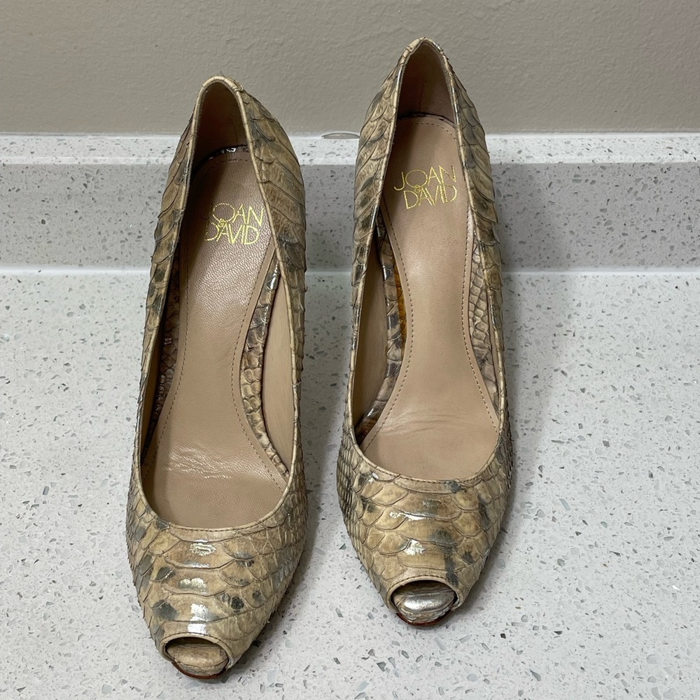 Joan&David Metallic Embossed Python Champagne Heel - image 1